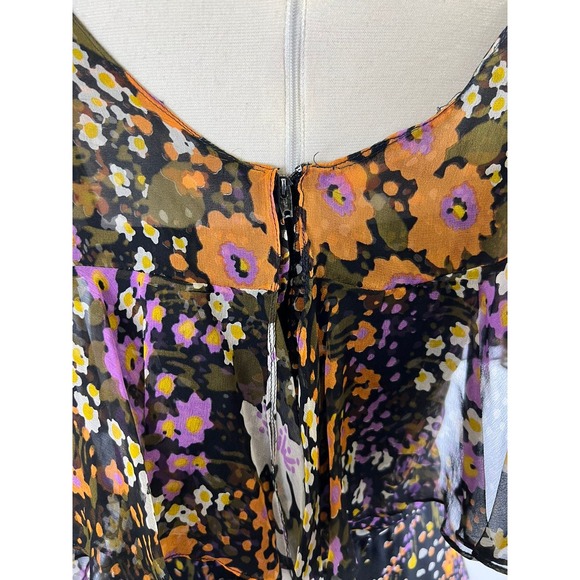 RARE Vintage 1970s Valerie Parr 100% Silk Black Floral Gown‎ - Picture 7 of 12